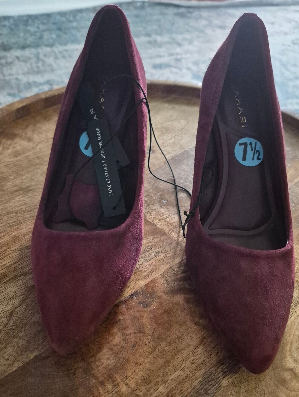 BNWT Tahari Luxe Leather Suede Pointed Toe Stiletto Pump 7.5 Heel Wine Burgundy - Picture 2 of 12